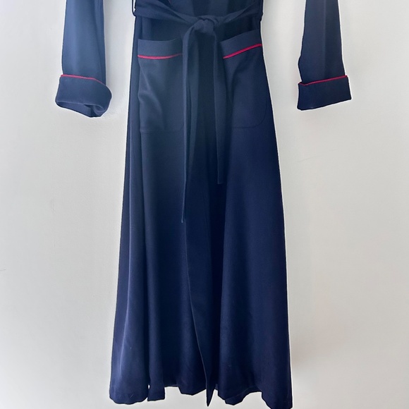 Vintage Pendleton Men's Flannel Robe - Navy with Red Trim - Small - Flaws - Picture 5 of 16